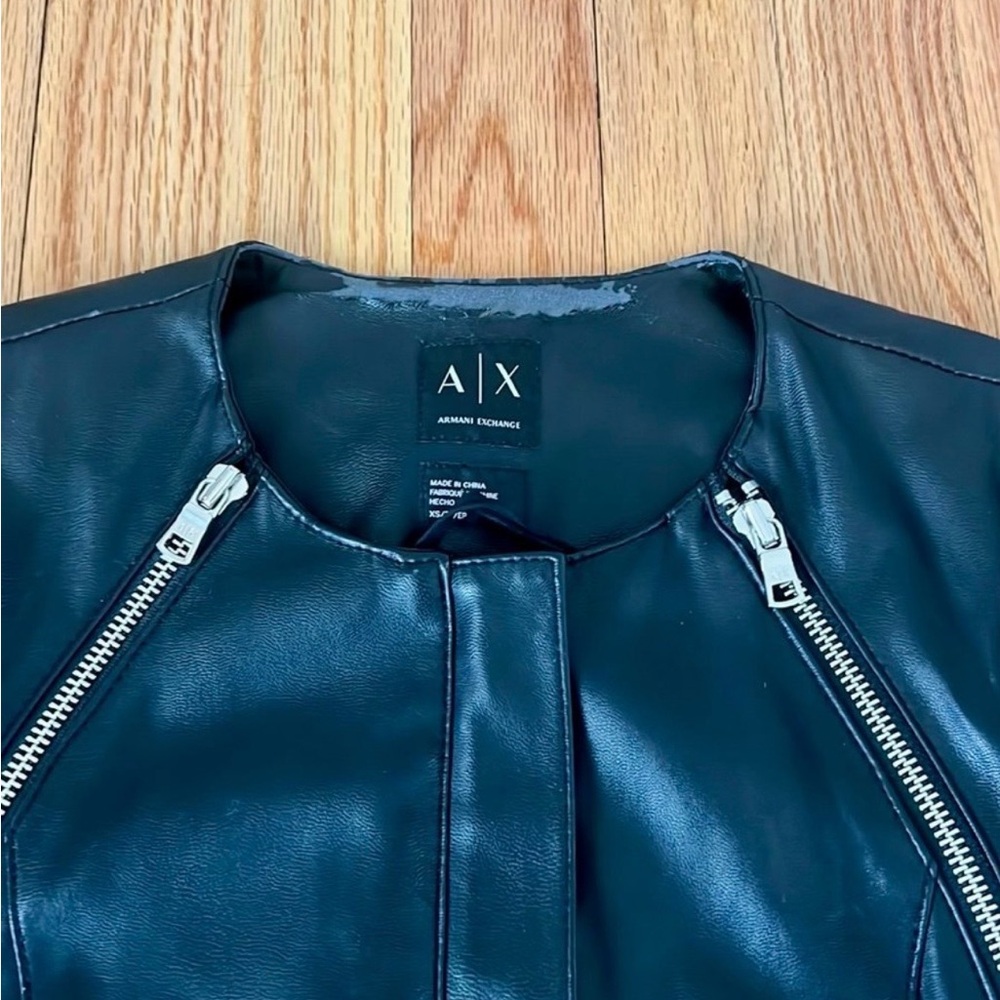 A/X Armani Exchange Black faux leather zipper moto jacket Womens size Xs - Picture 7 of 10